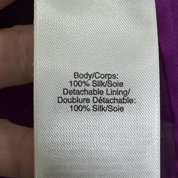 DKNY Blouse Womens Size 12 Purple 100% Silk Sheer Pleated Button Front Top - Picture 10 of 15